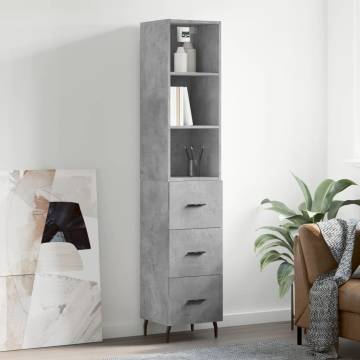 Stylish Highboard in Concrete Grey - 34.5x34x180 cm