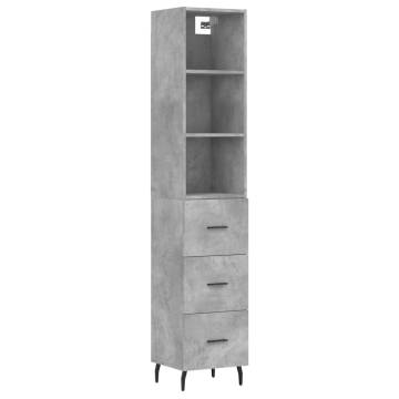 Stylish Highboard in Concrete Grey - 34.5x34x180 cm