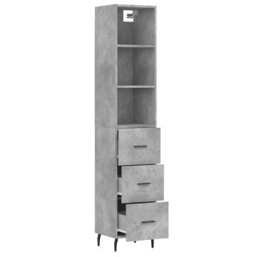 Stylish Highboard in Concrete Grey - 34.5x34x180 cm