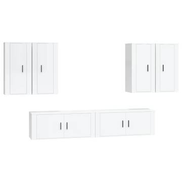 6 Piece High Gloss White TV Cabinet Set - Stylish & Practical