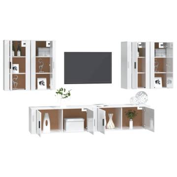 6 Piece High Gloss White TV Cabinet Set - Stylish & Practical