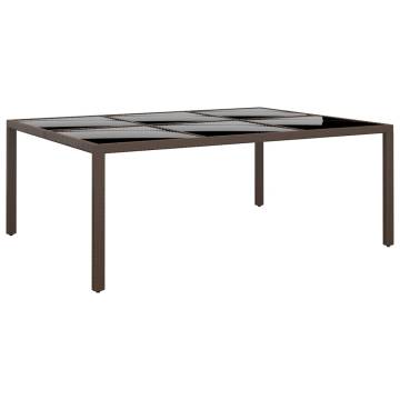 Garden Table with Glass Top - Brown Rattan 200x150 cm