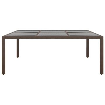 Garden Table with Glass Top - Brown Rattan 200x150 cm