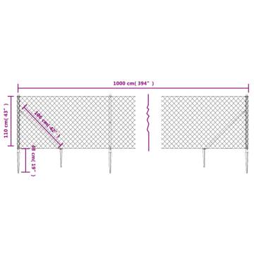 Durable Chain Link Fence with Spike Anchors - 1.1x10m Silver