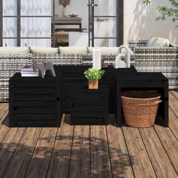 4 Piece Garden Box Set - Black Solid Pine | Hipomarket