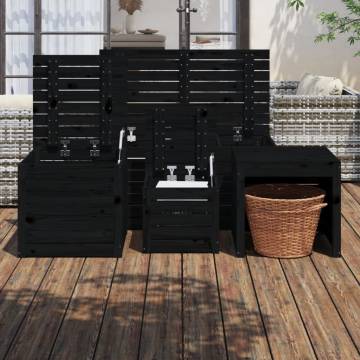 4 Piece Garden Box Set - Black Solid Pine | Hipomarket