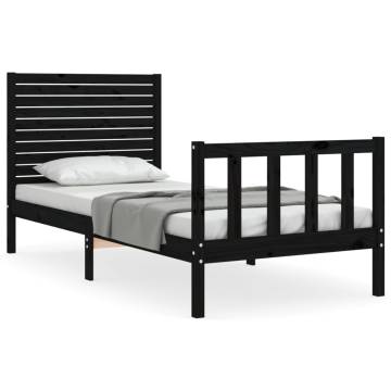 Solid Wood Black Bed Frame with Headboard - 90x200 cm