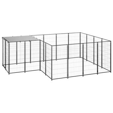 Durable Black Steel Dog Kennel | 6.05 m² Outdoor Enclosure