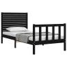 Solid Wood Black Bed Frame with Headboard - 90x200 cm