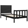 Solid Wood Black Bed Frame with Headboard - 90x200 cm