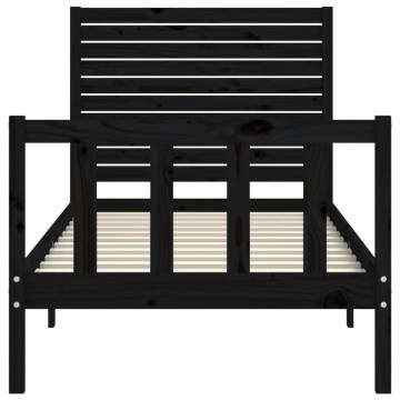 Solid Wood Black Bed Frame with Headboard - 90x200 cm