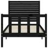 Solid Wood Black Bed Frame with Headboard - 90x200 cm