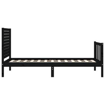 Solid Wood Black Bed Frame with Headboard - 90x200 cm