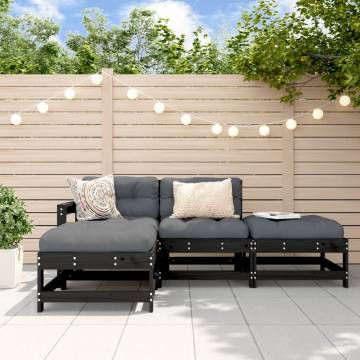 4 Piece Garden Lounge Set - Black Solid Wood Pine for Outdoor