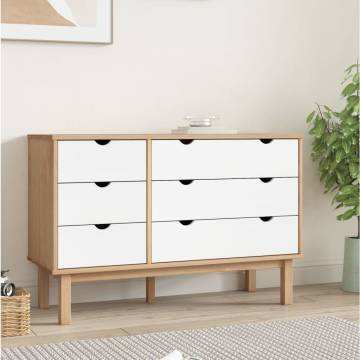 Drawer Cabinet OTTA Brown & White - Solid Wood Pine 111x43cm