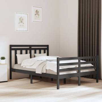 Grey Solid Wood Bed Frame 140x190 cm - Classic Design