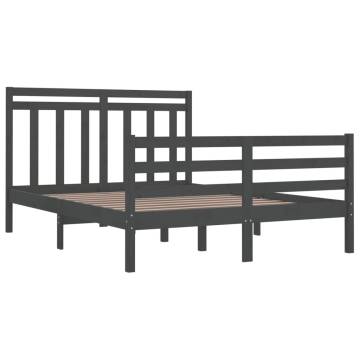 Grey Solid Wood Bed Frame 140x190 cm - Classic Design