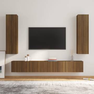 4 Piece Brown Oak TV Cabinet Set - Stylish & Practical