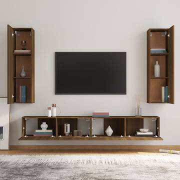 4 Piece Brown Oak TV Cabinet Set - Stylish & Practical