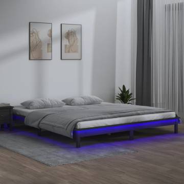 LED Bed Frame Grey 120x200 cm - Solid Wood Design