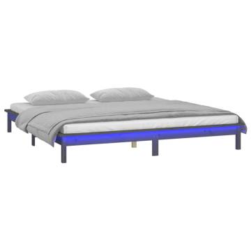 LED Bed Frame Grey 120x200 cm - Solid Wood Design