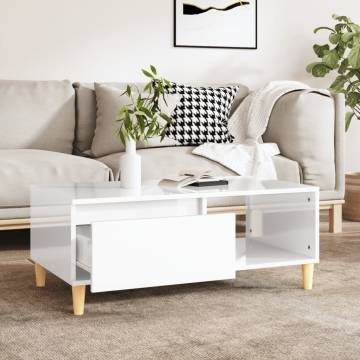 Modern High Gloss White Coffee Table - 90x50 cm