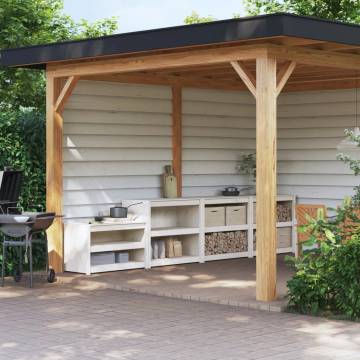 Outdoor Kitchen Cabinets - 3 pcs White Solid Pine Wood