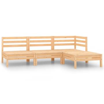 4 Piece Solid Pinewood Garden Lounge Set - Rustic Charm