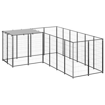 Durable Black Dog Kennel - 4.84 m² Steel Outdoor Enclosure