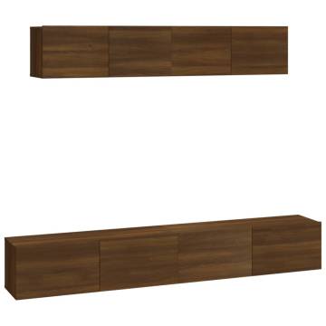 4 Piece Brown Oak TV Cabinet Set - Stylish & Practical