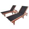 Sun Loungers 2 pcs with Table Solid Acacia Wood and Textilene Colour black Quantity in Package 1 Model 2x sun lounger + table 