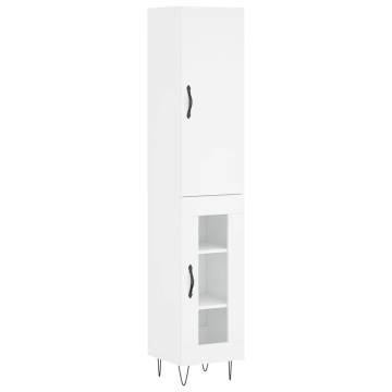 Stylish Highboard in White - 34.5x34x180 cm Engineered Wood