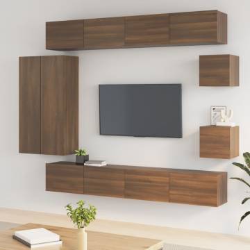 8 Piece Brown Oak TV Cabinet Set - Stylish Storage Solution