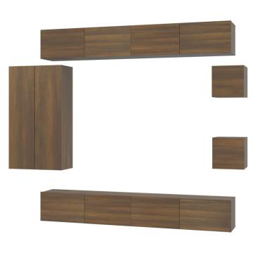 8 Piece Brown Oak TV Cabinet Set - Stylish Storage Solution