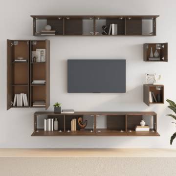 8 Piece Brown Oak TV Cabinet Set - Stylish Storage Solution