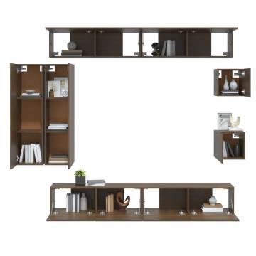 8 Piece Brown Oak TV Cabinet Set - Stylish Storage Solution