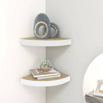 Stylish Wall Corner Shelves - 2 Pcs Oak & White | Hipo Market