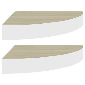 Stylish Wall Corner Shelves - 2 Pcs Oak & White | Hipo Market