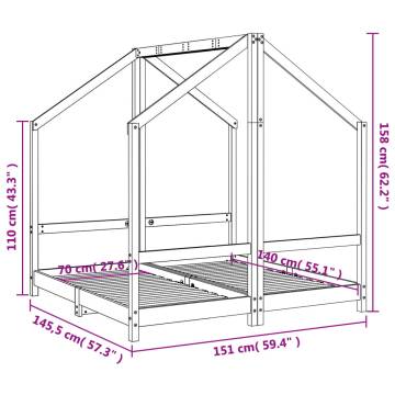 Kids Bed Frame - White 70x140 cm Solid Pine Wood | HipoMarket