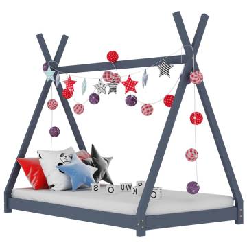 Kids Bed Frame Grey Solid Pine Wood 90x200 cm | HipoMarket