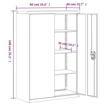 Stylish Anthracite & Red File Cabinet - 90x40x140 cm Steel