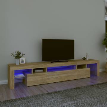 Stylish TV Cabinet with LED Lights - Sonoma Oak - 215x36.5x40 cm