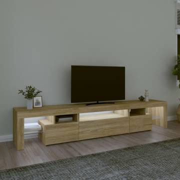 Stylish TV Cabinet with LED Lights - Sonoma Oak - 215x36.5x40 cm