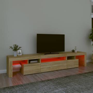 Stylish TV Cabinet with LED Lights - Sonoma Oak - 215x36.5x40 cm