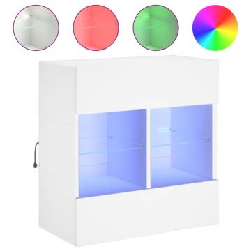 Modern TV Wall Cabinet with LED Lights - White Finish