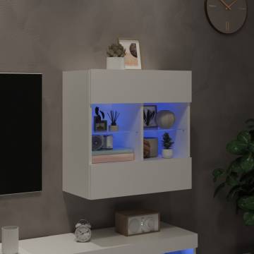 Modern TV Wall Cabinet with LED Lights - White Finish