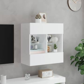 Modern TV Wall Cabinet with LED Lights - White Finish