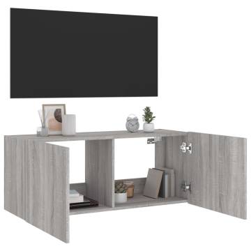 TV Wall Cabinet with LED Lights - Grey Sonoma Design