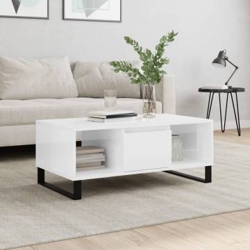 Stylish High Gloss White Coffee Table - 90x50 cm | HipoMarket