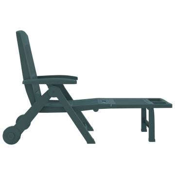 Folding Sun Lounger with Wheels - Green PP | HipoMarket